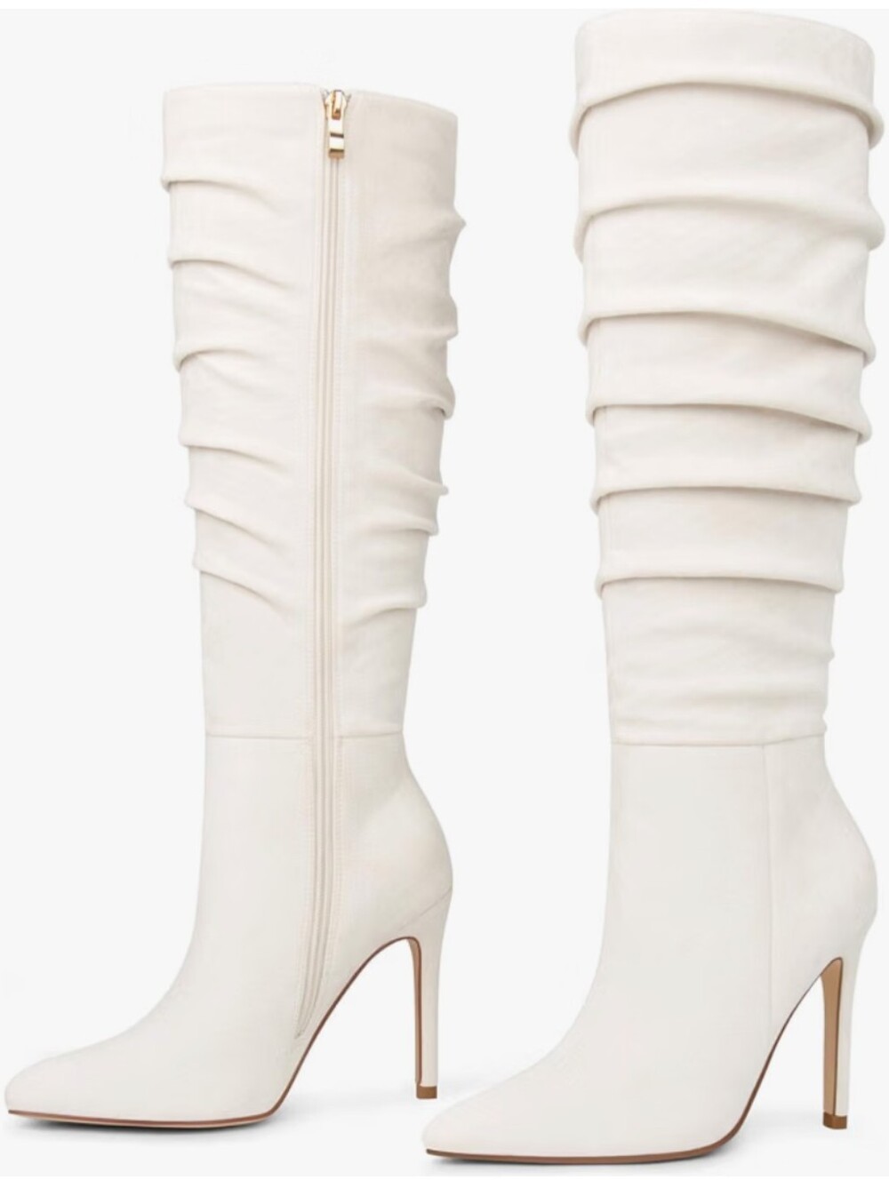 Women Knee High Boots Pointed Toe Stiletto Buckle Slouch Tall Boots